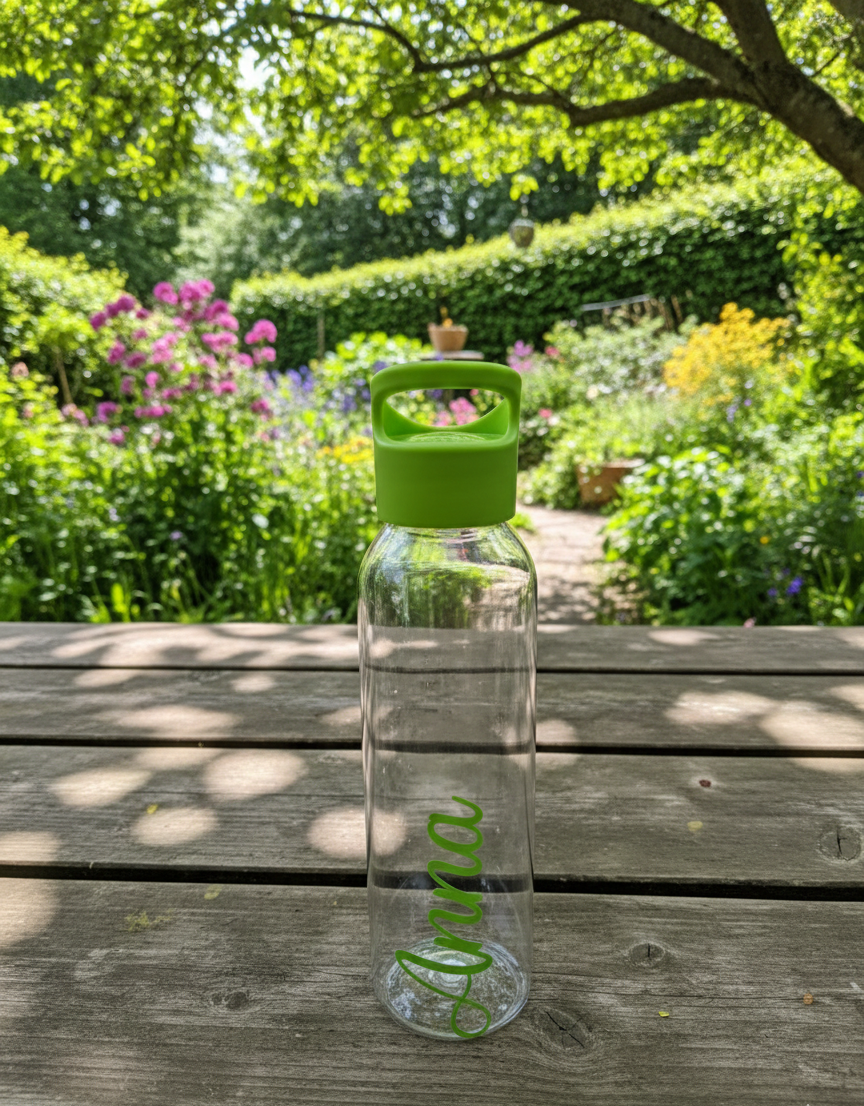 Personalised Water Bottle with Lime Lid: 650ml Slim Design