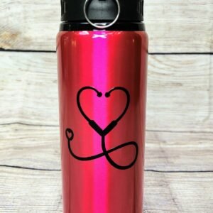 Pink Metal Personalised Aluminium Water bottle with Straw for Sport, GIfts, School or Presents