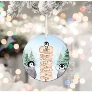 Personalised Family Christmas Bauble: Penguin Signpost Design
