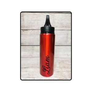 Red Metal Personalised Aluminium Water bottle with Straw for Sport, GIfts, School or Presents