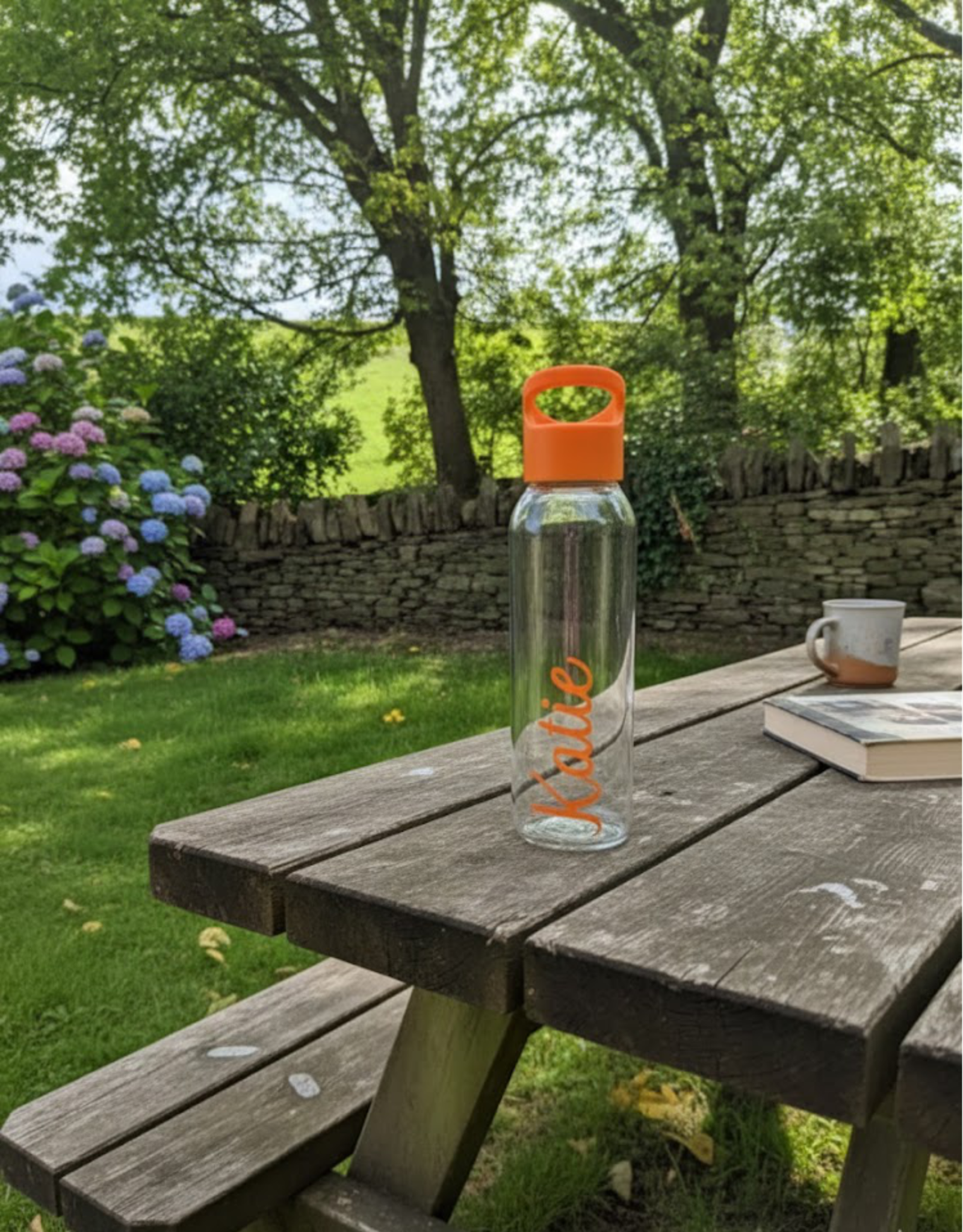 Personalised Water Bottle: Orange Lid, Slim Design, Sports Bottle